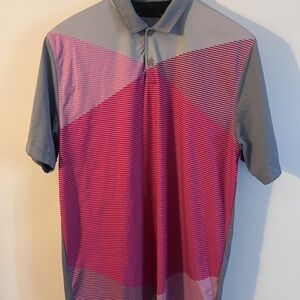 Nike Gray and Pink Striped Polo Shirt